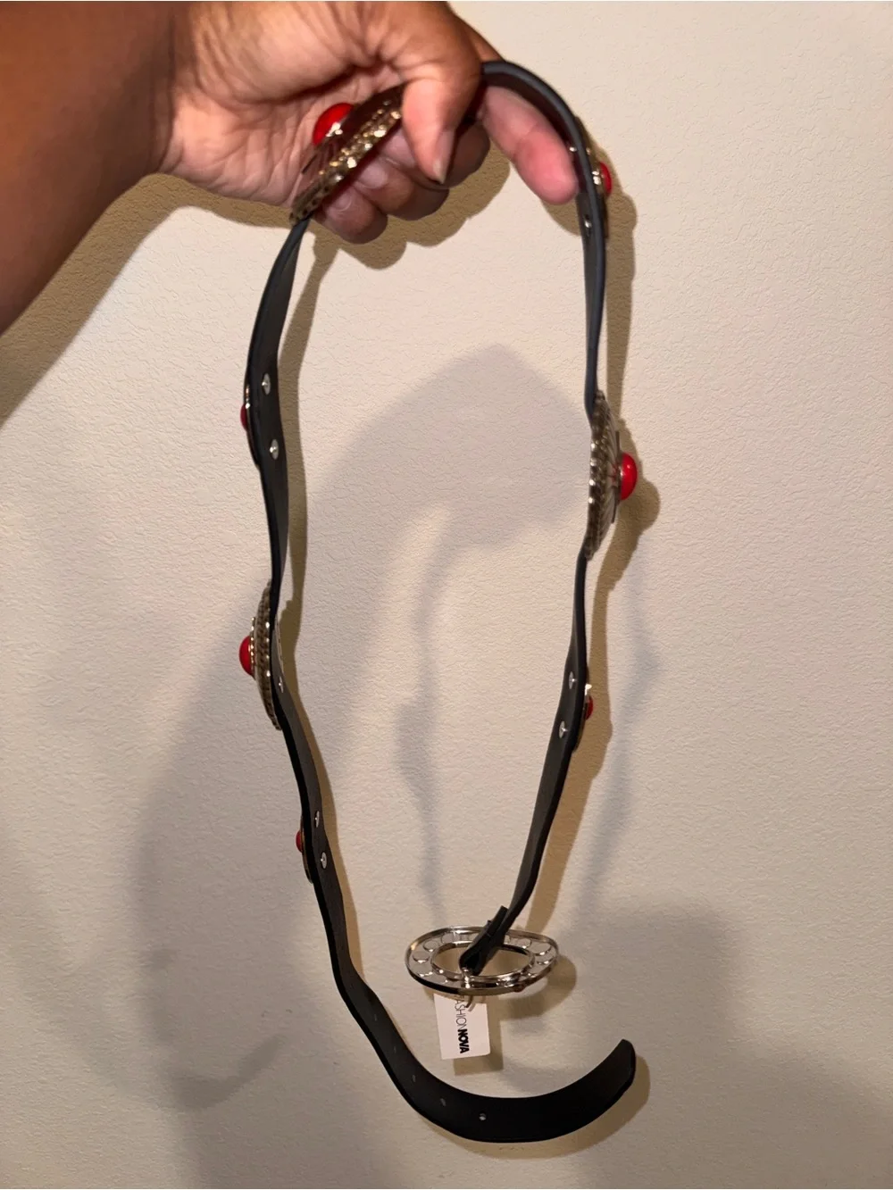 Fashion Nova Black Belt with Red Concho Accents